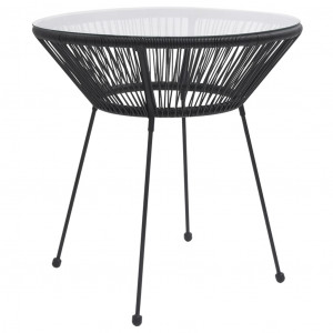 Mesa de jantar de jardim ratão e vidro preto Ø70x74 cm D