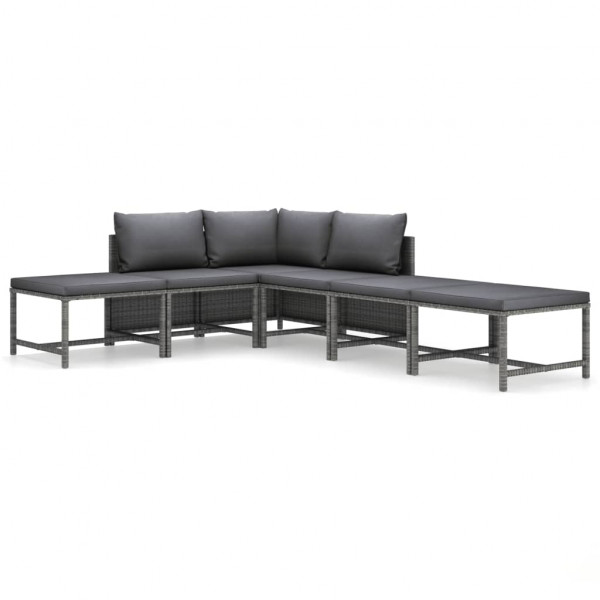 Set de muebles de jardín 6 pzas y cojines ratán sintético gris Set de muebles de jardín 6 pzas y cojines ratán sintético gris D
