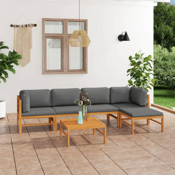 Set de muebles de jardín 6 pzas madera de teca y cojines gris D