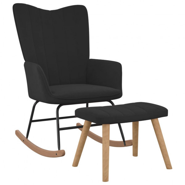 Cadeira de balanço com apoio de pés de veludo preto D