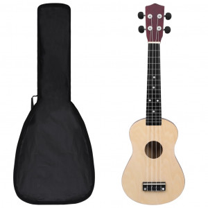 Conjunto de ukulele soprano infantil com caixa em madeira clara 23 D