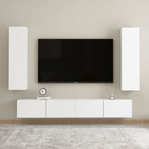 Set de móveis de TV 4 peças madeira de engenharia branca D