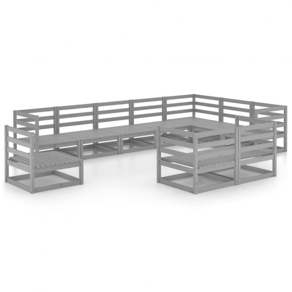 Muebles de jardín 10 piezas gris madera de pino maciza D
