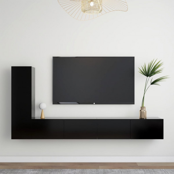 Set de mobiliário de sala de TV 3 pcs madeira de engenharia preta D