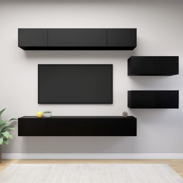 Set de muebles de TV salón 6 piezas madera contrachapada negro D