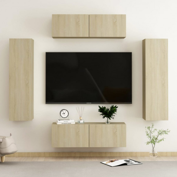 Muebles de pared de TV 4 pzas aglomerado color roble Sonoma Muebles de pared de TV 4 pzas aglomerado color roble Sonoma D