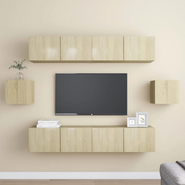 Muebles de pared de TV 6 pzas aglomerado color roble Sonoma D