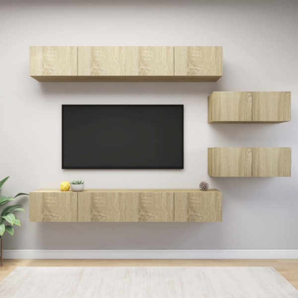 Muebles de pared de TV 6 pzas aglomerado color roble Sonoma D