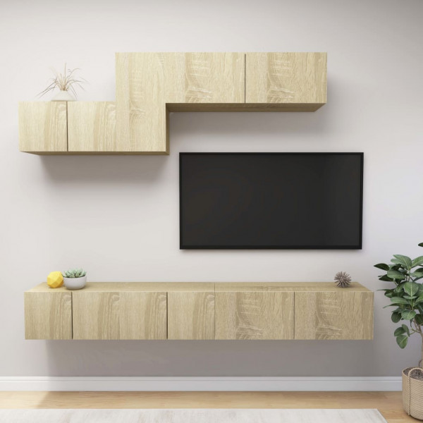 Muebles de pared de TV 6 pzas aglomerado color roble Sonoma D