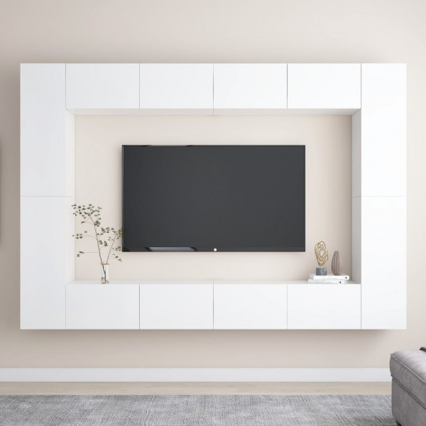 Conjunto de mobília para TV de 8 peças branco brilhante aglomerado D