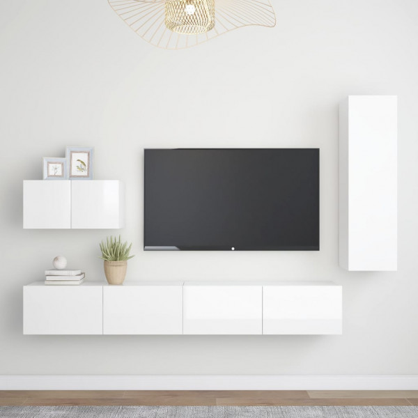 Conjunto de móveis de sala de estar 4 pcs madeira engenharia branco brilho D