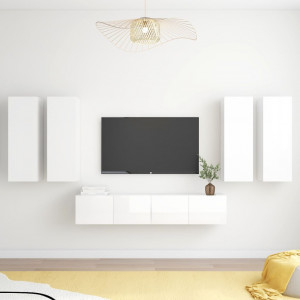 Muebles de pared para TV 4 uds aglomerado blanco con brillo