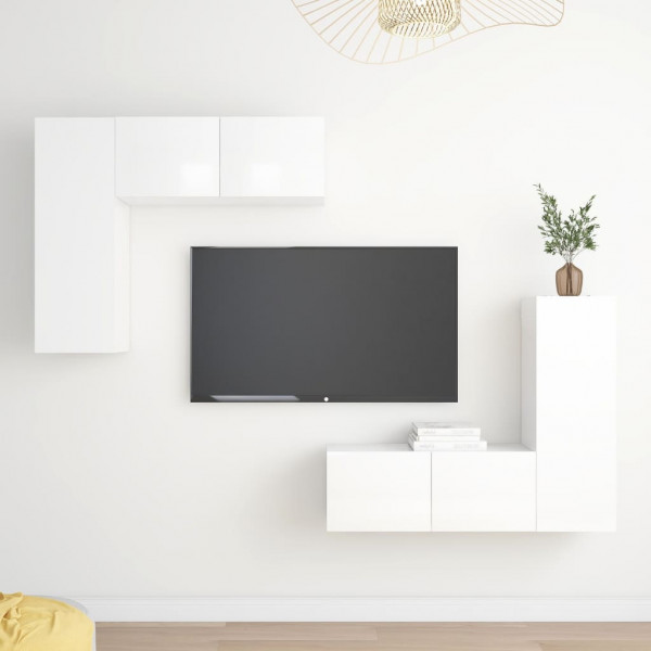 Conjunto de móveis para TV de 4 peças aglomerado branco brilhante D