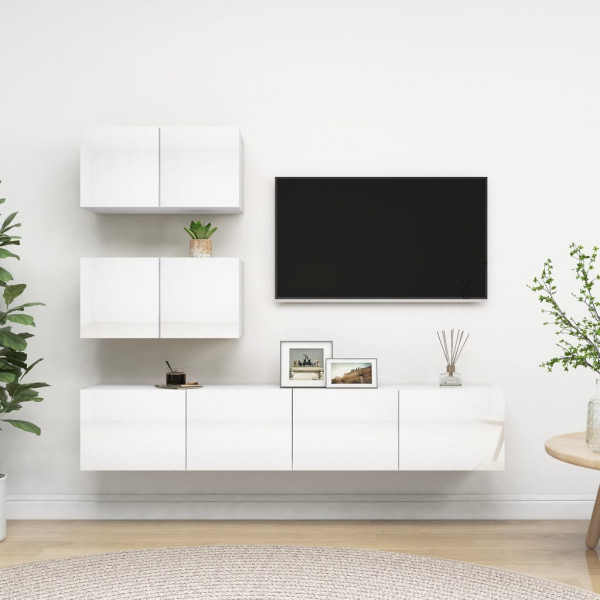 Conjunto de móveis para TV de 4 peças aglomerado branco brilhante D
