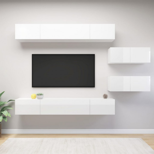 Conjunto de mobiliário de sala de estar 6 pcs madeira engenharia branco brilho D