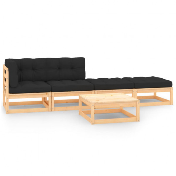 Mobiliário de jardim 5 peças com almofadas madeira de pinho maciço D