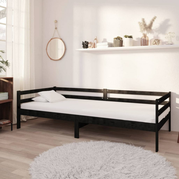 Sofá cama de madeira maciça de pinho preto 90x200 cm D