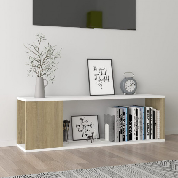 Mueble para TV aglomerado blanco y roble Sonoma 100x24x32 cm D