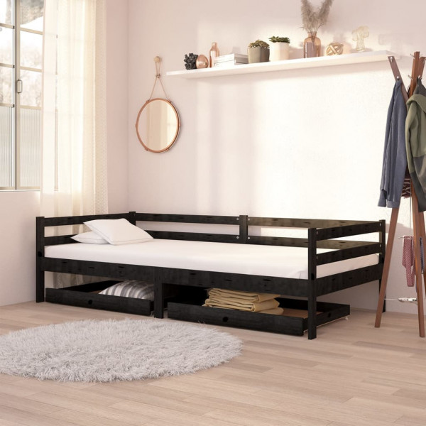 Cajones para sofá cama 2 piezas madera maciza de pino negro D