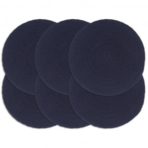 Mantel individual 6 uds liso redondo algodón azul marino 38 cm D