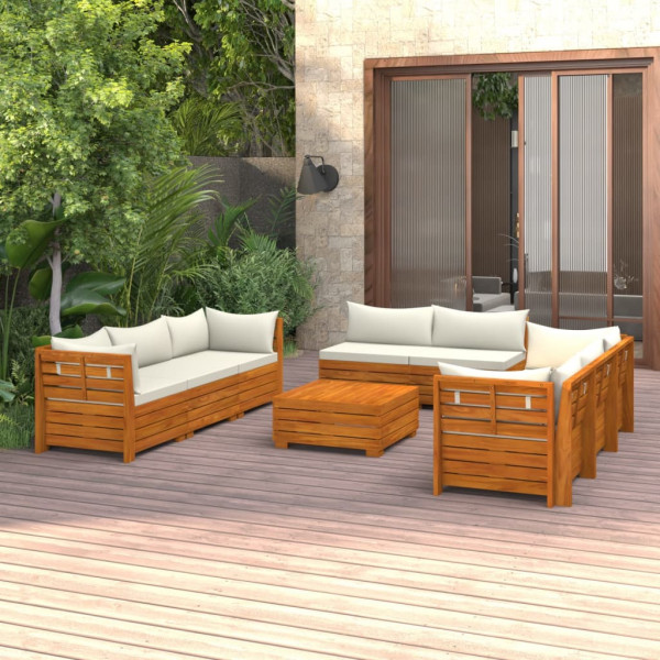 Muebles de jardín 9 piezas con cojines madera maciza de acacia D