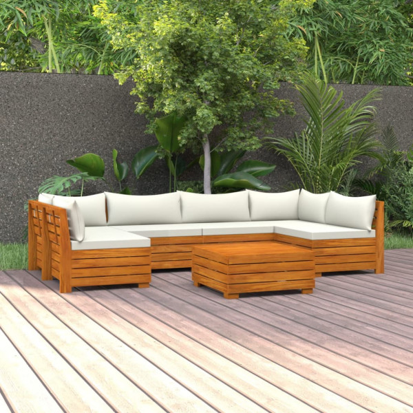 Jogo móveis de jardim e almofadas 7 pzas madeira maciça acacia D