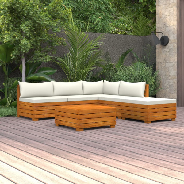 Mobiliário de jardim 6 peças com almofadas madeira maciça de acacia D