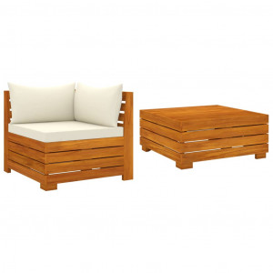 Muebles de jardín 2 piezas con cojines madera maciza de acacia D