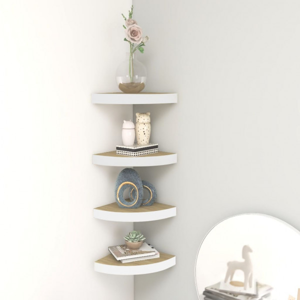 Estante de esquina de pared 4 uds blanco roble MDF 25x25x3.8cm D
