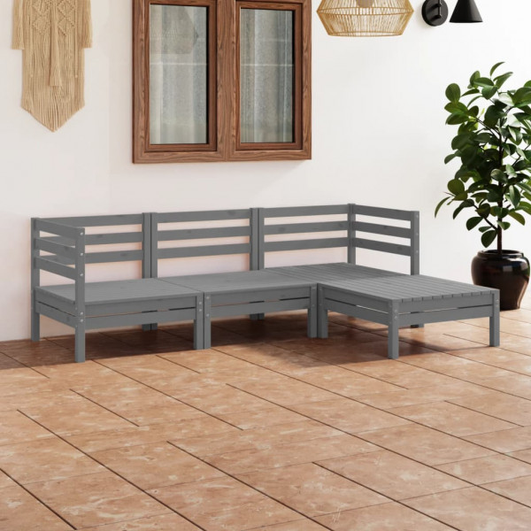 Conjunto de móveis de jardim 4 peças em madeira maciça de pinho cinza D