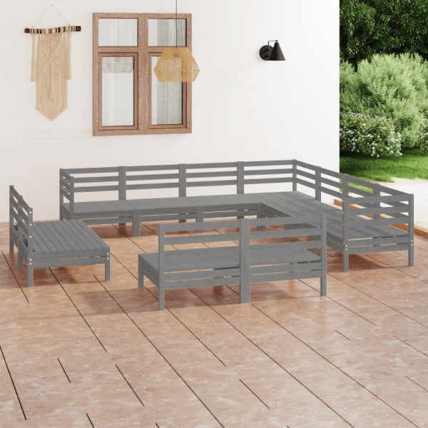Conjunto de móveis de jardim com 11 peças em madeira maciça de pinho cinza D