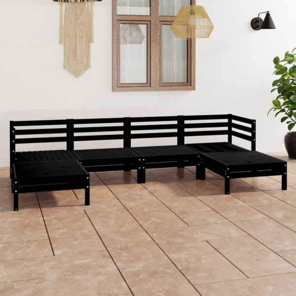 Conjunto de mobiliário de jardim 9 peças preto madeira de pinho maciço D
