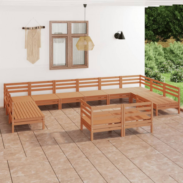 Jogo móveis de jardim 12 pzas madeira maciça pinheiro marrom mel D