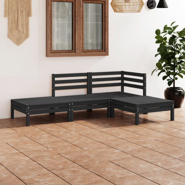 Conjunto de móveis de jardim 4 peças em madeira de pinho maciça preta D