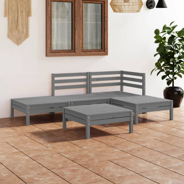 Conjunto de mobília de jardim 5 peças de madeira maciça de pinho cinza D