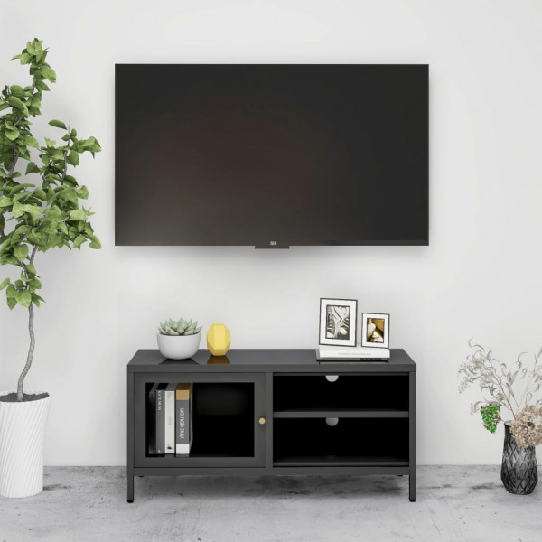 Mueble para TV acero y vidrio gris antracita 90x30x44 cm D