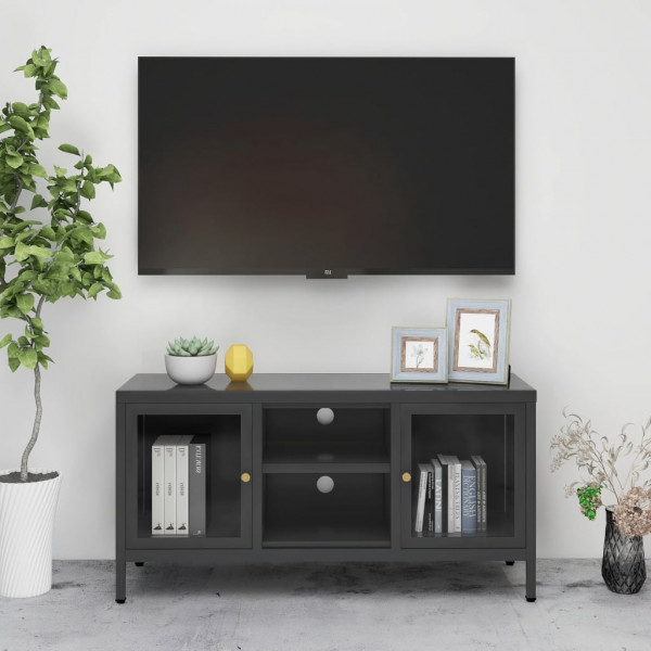 Mobiliário para televisão aço e vidro cinza-antracita 105x35x52 cm D
