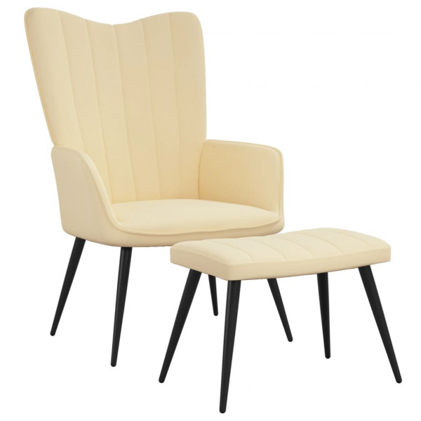Silla de relajación con reposapiés terciopelo crema Silla de relajación con reposapiés terciopelo crema D