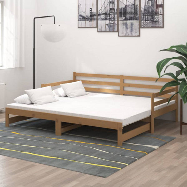 Sofá cama extraíble madera de pino marrón miel 2x(90x200) cm D