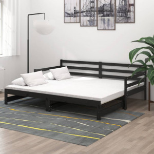 Sofá cama removível madeira maciça de pinho preto 2x(90x200) cm D