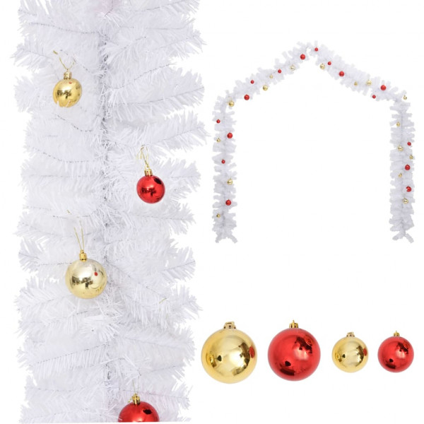 Guirnalda de Navidad decorada con bolas blanco 5 m D