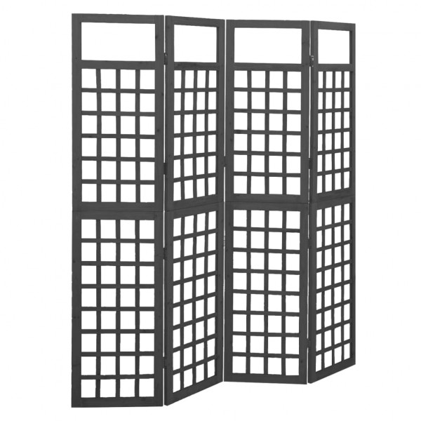 Biombo/Enrejado de 4 paneles madera abeto negro 161x180 cm D