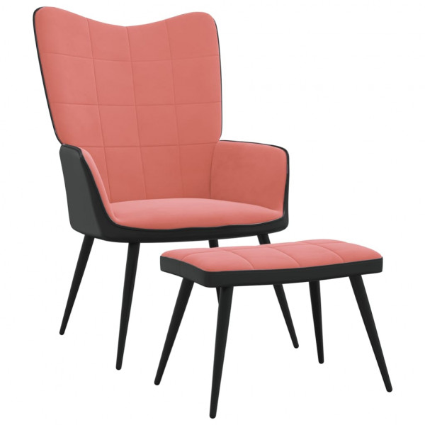 Silla de relajación con reposapiés terciopelo y PVC rosa Silla de relajación con reposapiés terciopelo y PVC rosa D