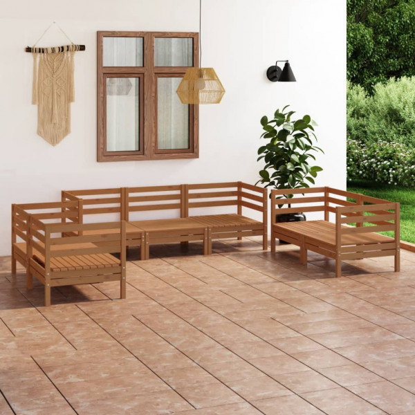 Juego muebles de jardín 7 pzas madera maciza pino marrón miel Juego muebles de jardín 7 pzas madera maciza pino marrón miel D