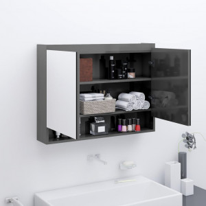 Armario de baño con espejo MDF gris brillante 80x15x60 cm D