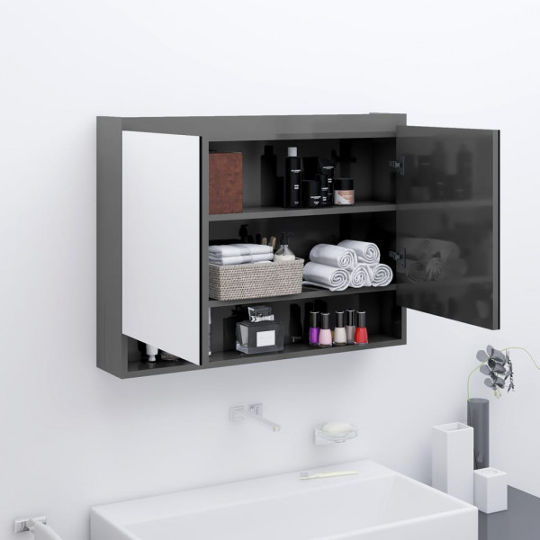 Armário de banho com espelho MDF cinza brilhante 80x15x60 cm D
