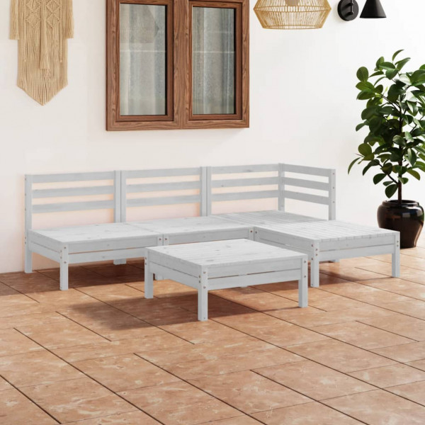 Conjunto de móveis de jardim 5 peças em madeira maciça de pinho branco D