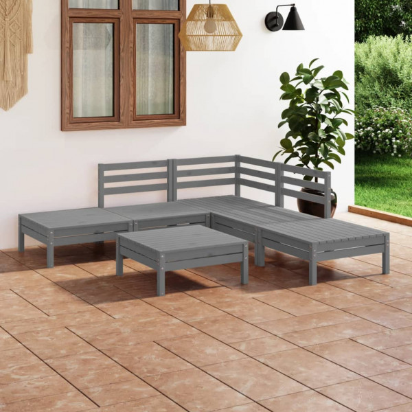 Juego de muebles de jardín 6 piezas madera de pino maciza gris D