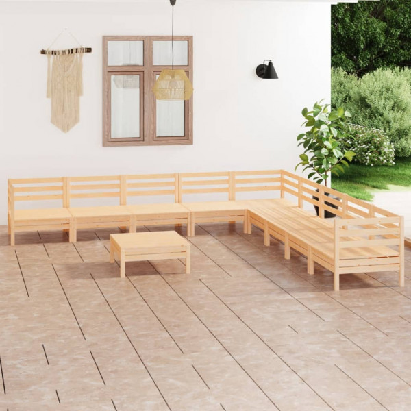 Juego de muebles de jardín 10 piezas madera maciza de pino D
