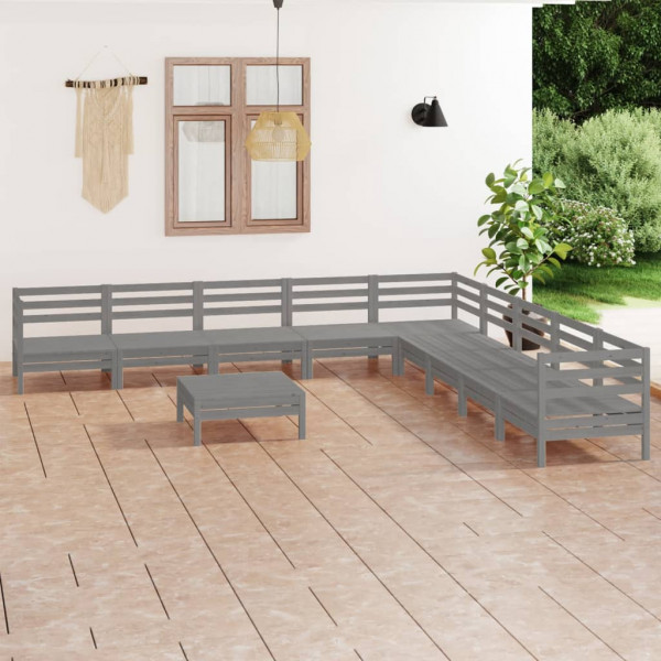 Conjunto de móveis de jardim 10 peças de madeira maciça de pinho cinza D